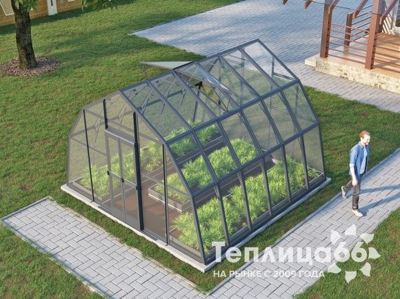 Теплица Рада Енисей под стекло, 4х4 метра, графитовая